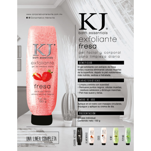 Gel Exfoliante KJ Bath Essentials De Fresa Facial y Corporal 7506289907113