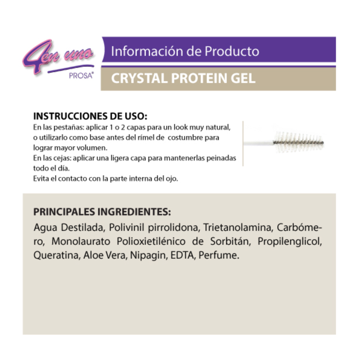 4 En 1 Crystal Protein Gel Máscara Para Pestañas Prosa Transparente i