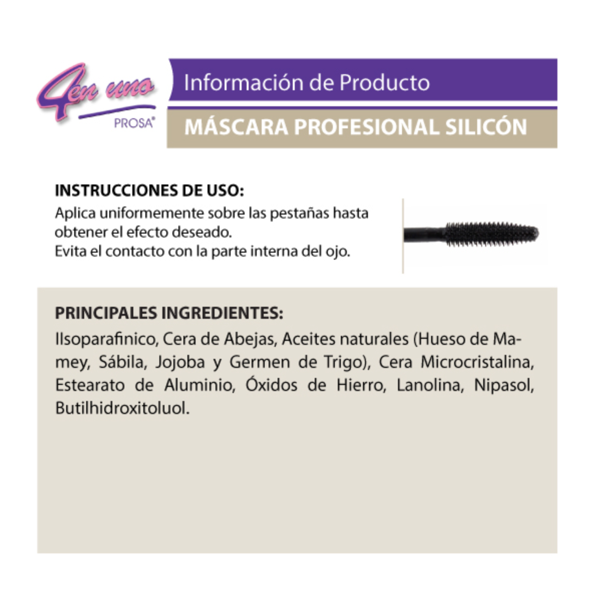 Máscara De Pestañas 4 En Uno Maxi Volumen Silicón Prosa 13g. ROSA II